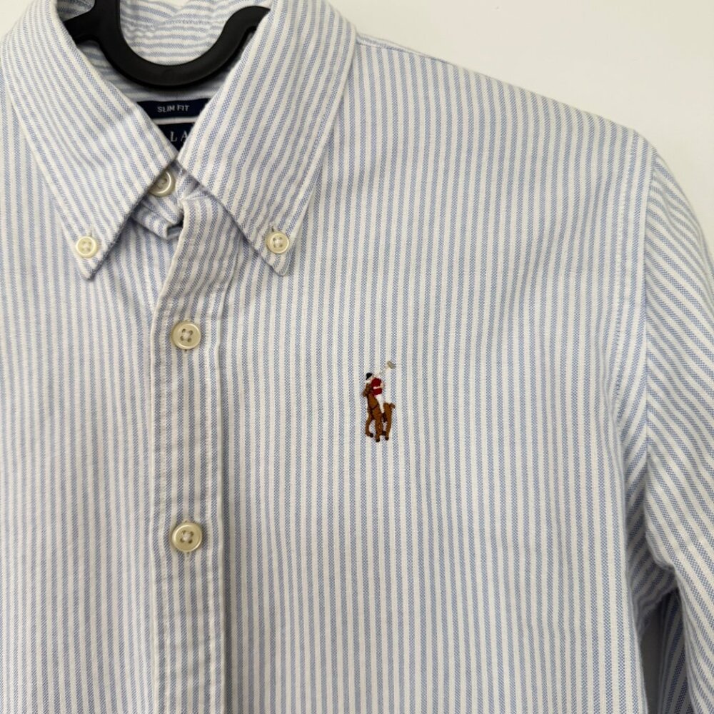 Ralph Lauren Slim Fit Oxford Shirt Blue/White Stripe - Picture 4 of 8
